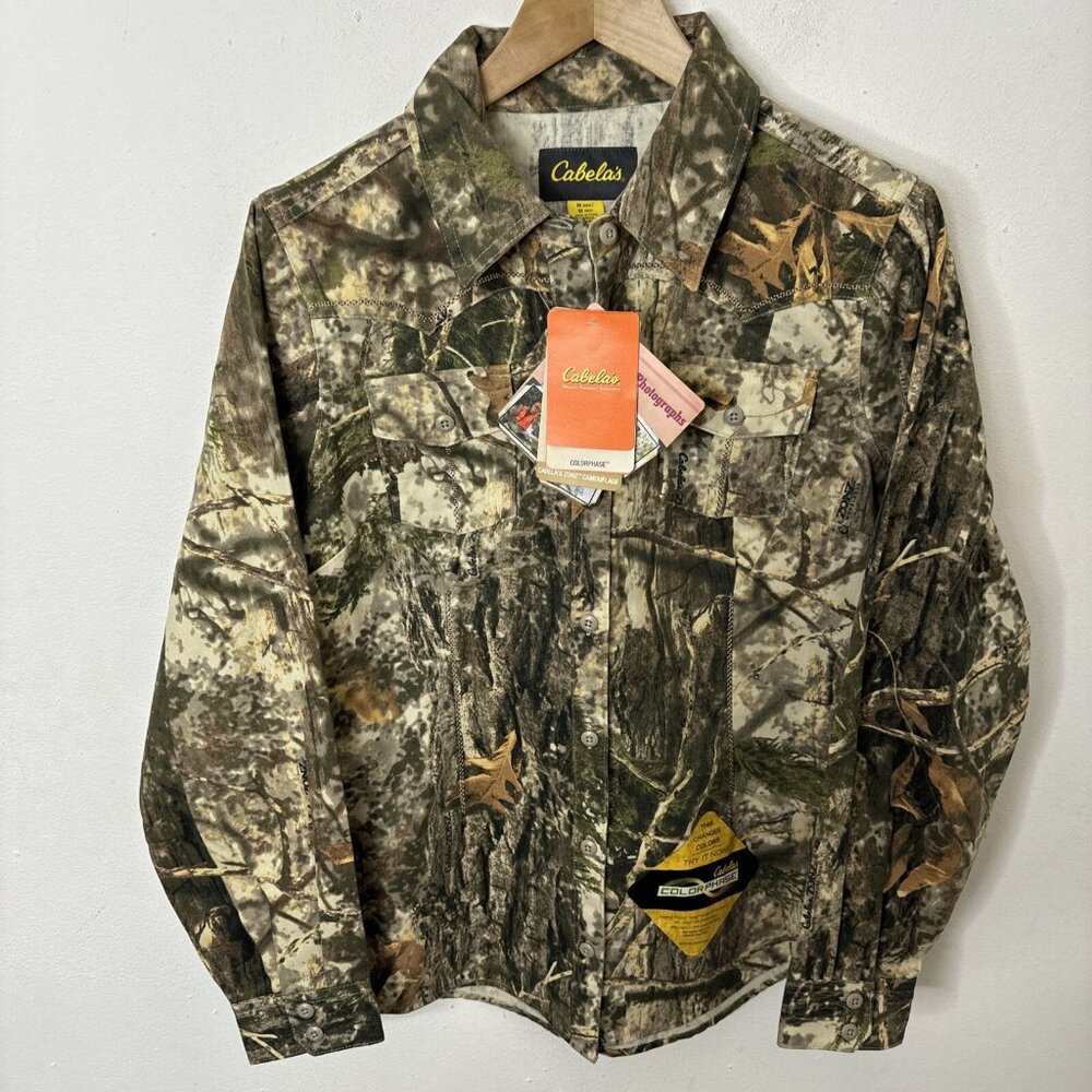 Cabela's Colorphase Shirt Woman M Woodland Camouflage Long Sleeve Button Up